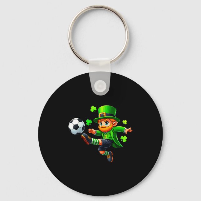 Funny Leprechaun Irish Soccer St Patricks Men Boy  Keychain (Front)