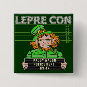Funny Leprechaun Leprecon Mugshot Pinback Button