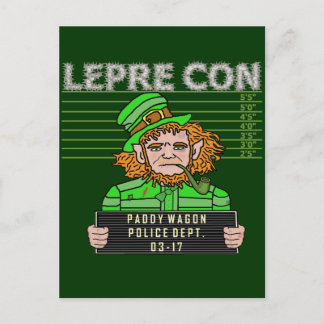 Funny Leprechaun Leprecon Mugshot Postcard