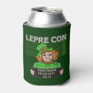 Funny Leprechaun Leprecon Mugshot St Patrick's Day Can Cooler