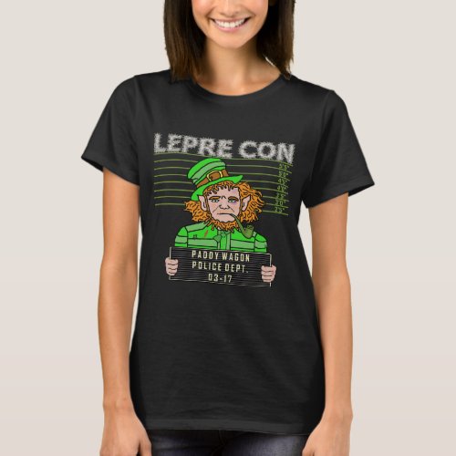 Funny Leprechaun Leprecon Mugshot St Patricks Day T_Shirt