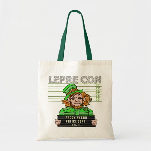 Funny Leprechaun Leprecon Mugshot St Patricks Day Tote Bag