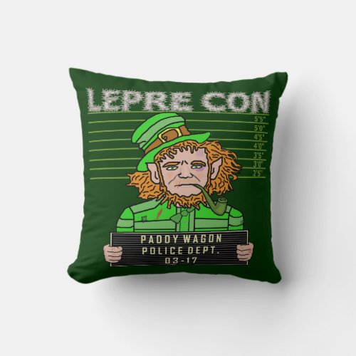 Funny Leprechaun Leprecon Mugshot St Patricks Throw Pillow