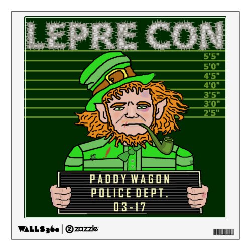 Funny Leprechaun Leprecon Mugshot Wall Sticker