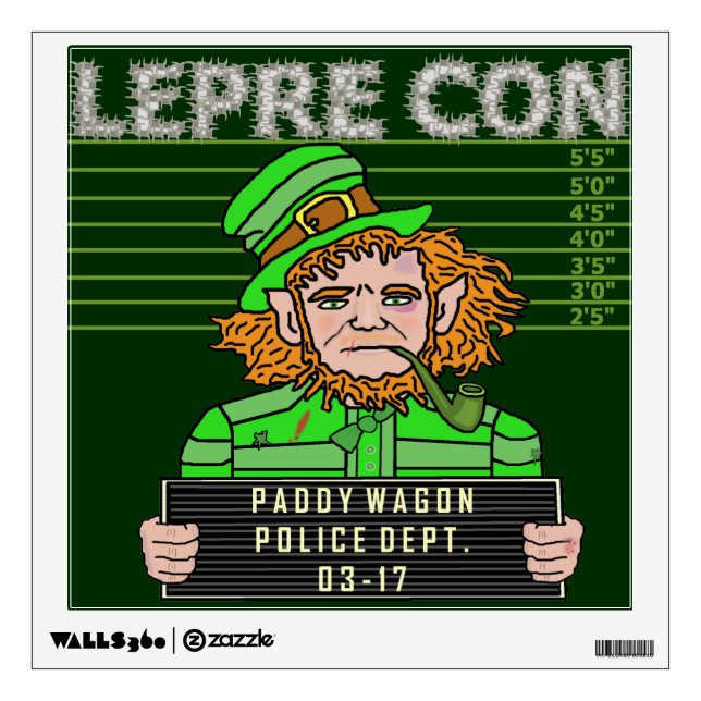 Funny Leprechaun Leprecon Mugshot Wall Sticker (Front)