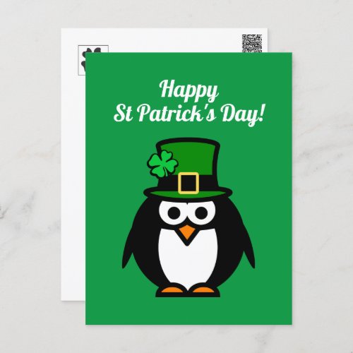 Funny leprechaun penguin St Patricks Day postcard