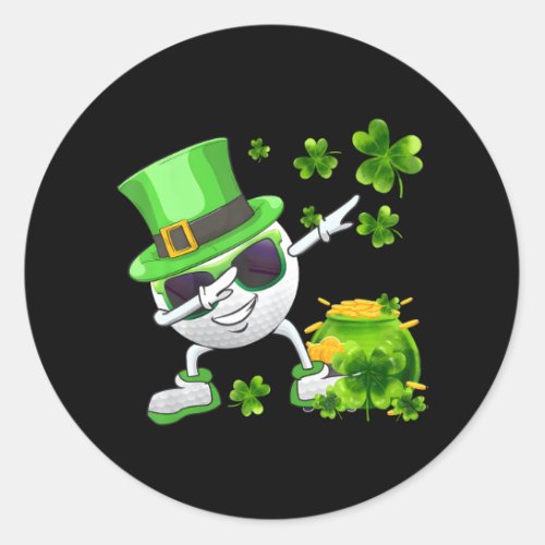 Funny Leprechaun Shamrock Dabbing Golf Ball St Classic Round Sticker