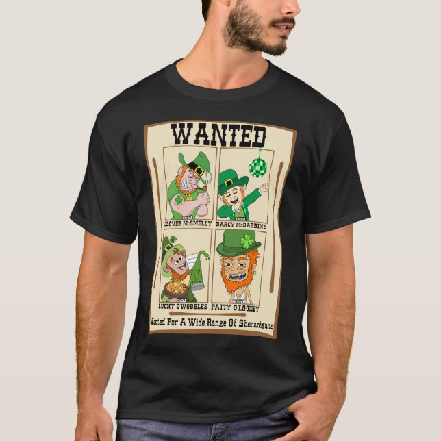 Funny Leprechaun Wanted Poster T-Shirt (Front)
