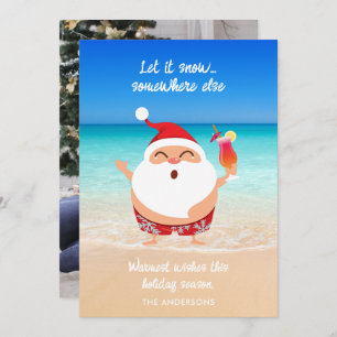 Funny "Let It Snow" Florida Beach Santa Christmas Holiday Card