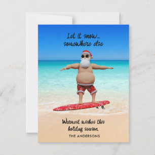Funny Let It Snow Florida Santa Surfing Holiday  Card