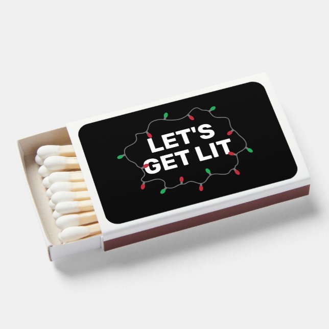 Funny Lets Get Lit Christmas Holiday Lights Matchboxes (Front Open)