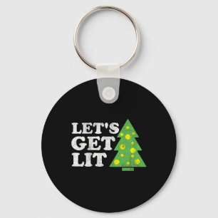 Funny Lets Get Lit Christmas Tree Retro Ugly Party Keychain