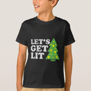 Funny Lets Get Lit Christmas Tree Retro Ugly Party T-Shirt