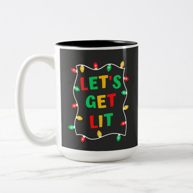 Funny Let's Get Lit Christmas  Two-Tone Coffee Mug (Left)