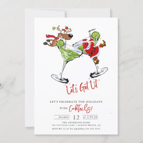 Funny Lets Get Lit Holiday Cocktail Party Invitation