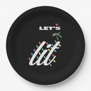 Funny Let's Get Lit Holiday Family Love Paper Plates