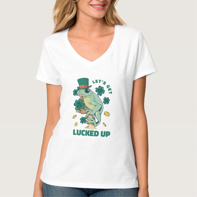 Funny Lets Get Lucked Up St. Patricks Frog T-Shirt (Front)