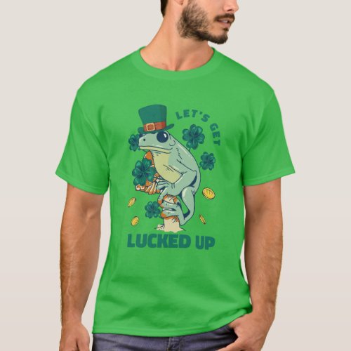 Funny Lets Get Lucked Up St Patricks Frog T_Shirt