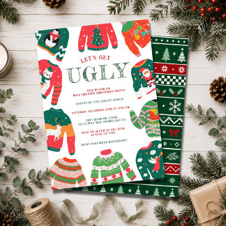 Funny Let's Get Ugly Tacky Sweater Christmas Party Invitation