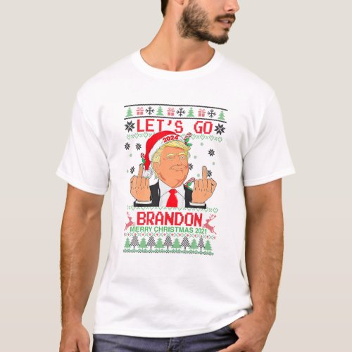 Funny Lets Go 2022 Brandon Trump Ugly Christmas 2 T_Shirt