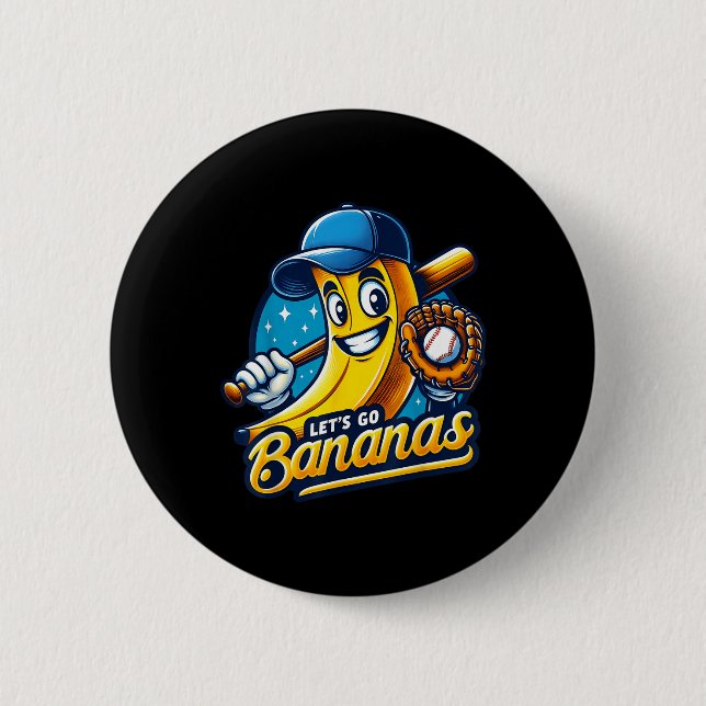 Funny Lets Go Bananas Cute Banana Fruit Lover Game Button (Front)