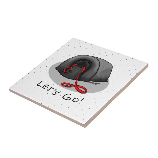 Funny Let's Go! for a Walk Pekingese Dog (black) Ceramic Tile (Side)