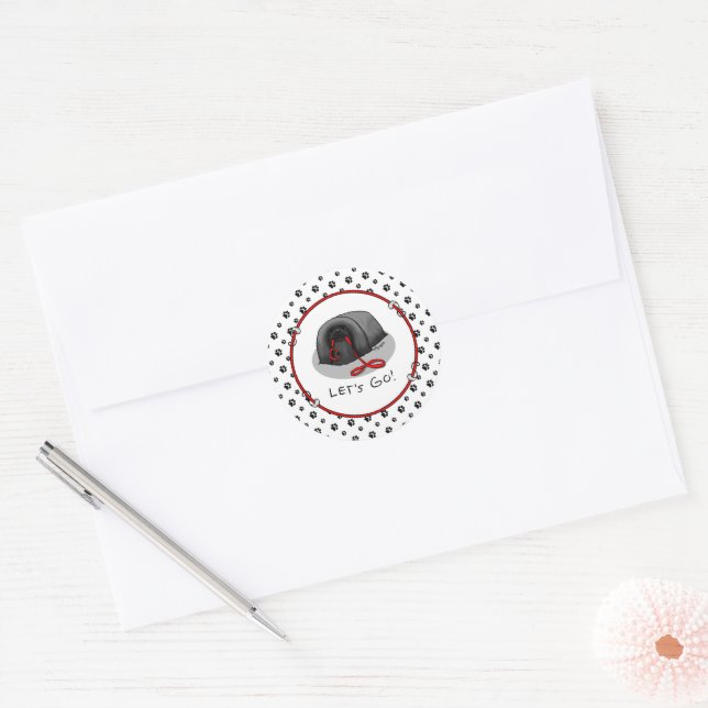 Funny Let's Go! for a Walk Pekingese Dog (black) Classic Round Sticker (Envelope)