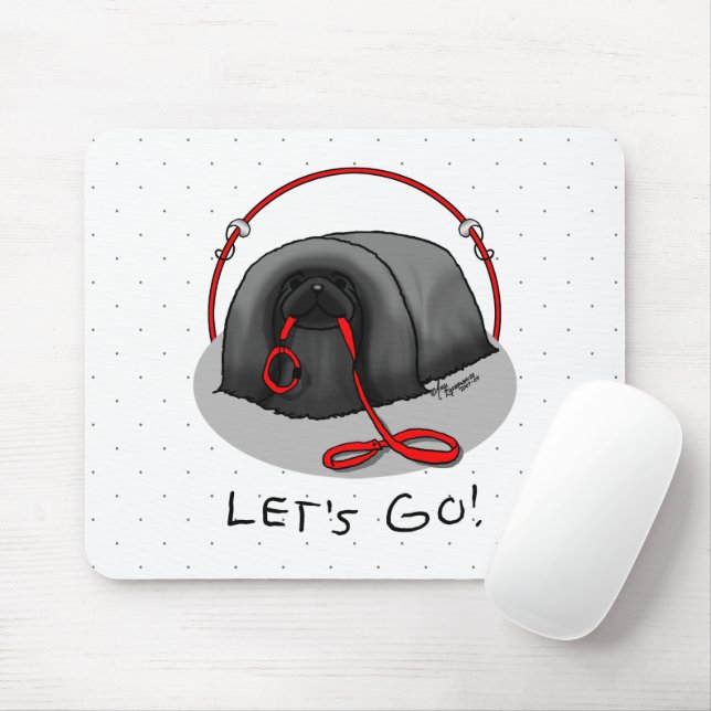 Funny Let's Go! for a Walk Pekingese Dog (black) Mouse Pad (With Mouse)