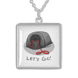 Funny Let's Go! for a Walk Pekingese Dog (black) Sterling Silver Necklace