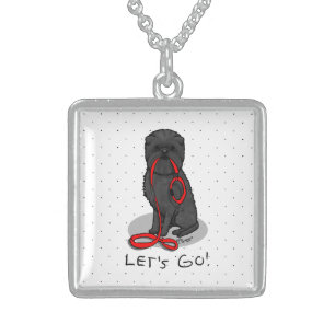 Funny Let's Go! Walk Affenpinscher (Black Natural) Sterling Silver Necklace