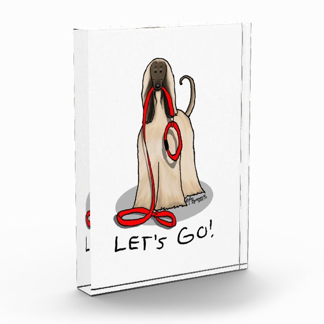 Funny Let's Go! Walk Afghan Hound (Cream) Acrylic Award (Left)