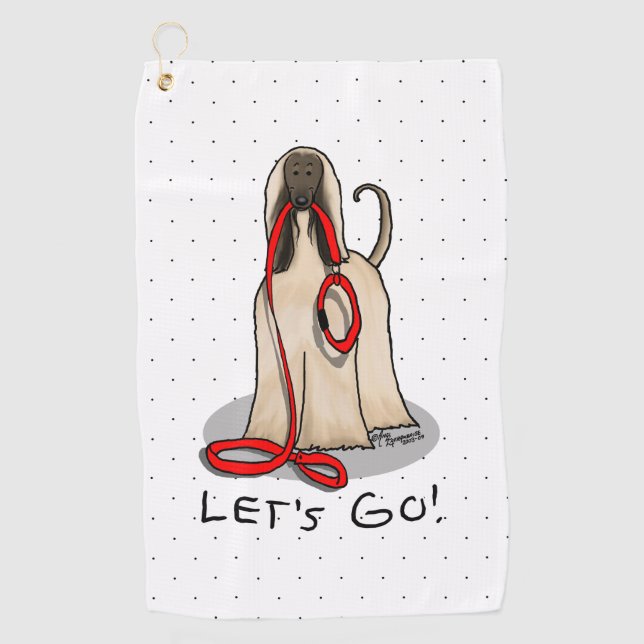 Funny Let's Go! Walk Afghan Hound (Cream) Golf Towel (Front)