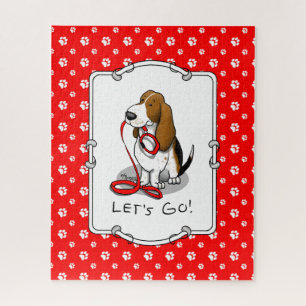 Funny Let's Go! Walk Basset Hound (tri-color 1) Jigsaw Puzzle