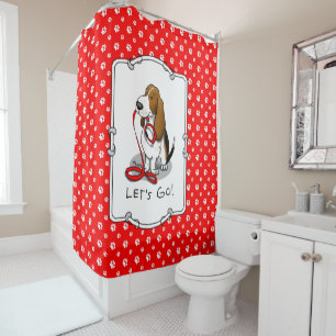 Funny Let's Go! Walk Basset Hound (tri-color 1) Shower Curtain