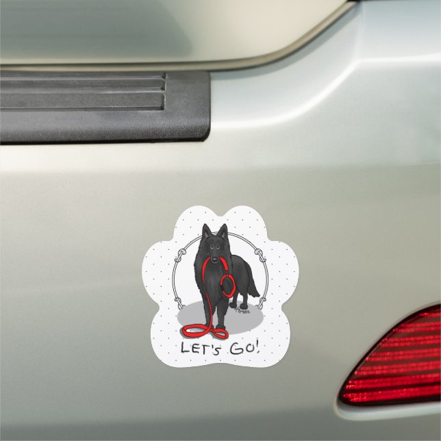 Funny Let's Go! Walk Belgian Sheepdog (black 1) Car Magnet (In Situ)