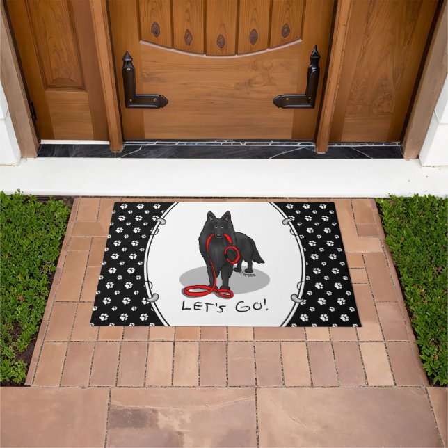 Funny Let's Go! Walk Belgian Sheepdog (black 1) Doormat (Outdoor)