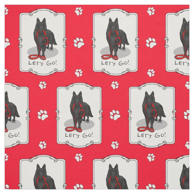 Funny Let's Go! Walk Belgian Sheepdog (black 1) Fabric (Swatch)