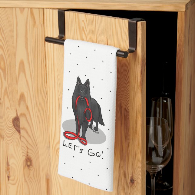 Funny Let's Go! Walk Belgian Sheepdog (black 1) Kitchen Towel (Thirds Fold)