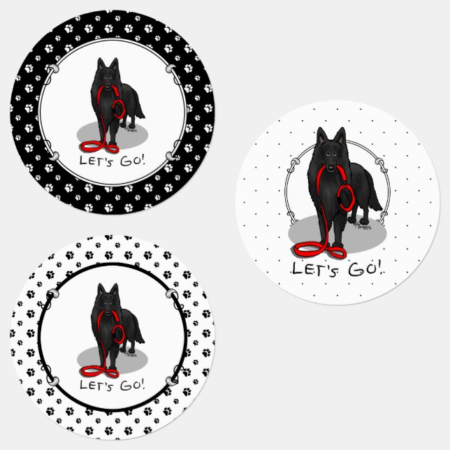 Funny Let's Go! Walk Belgian Sheepdog (black 1) Labels (Group)