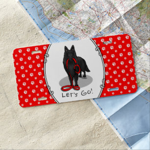 Funny Let's Go! Walk Belgian Sheepdog (black 1) License Plate
