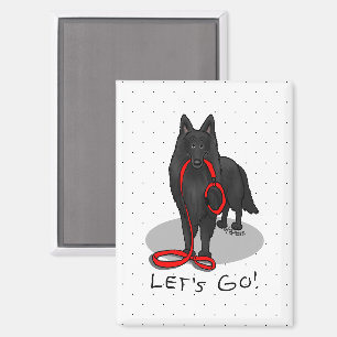 Funny Let's Go! Walk Belgian Sheepdog (black 1) Magnet