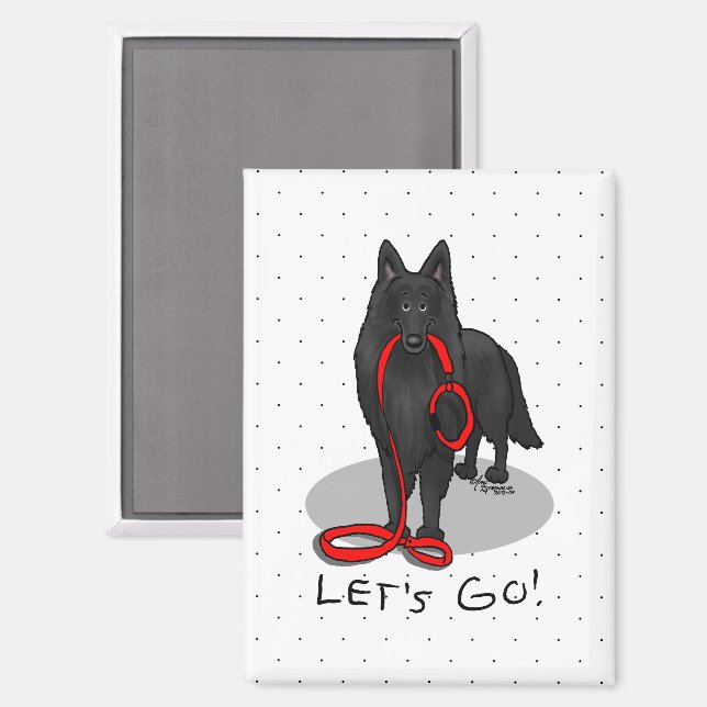 Funny Let's Go! Walk Belgian Sheepdog (black 1) Magnet (Front/Back)