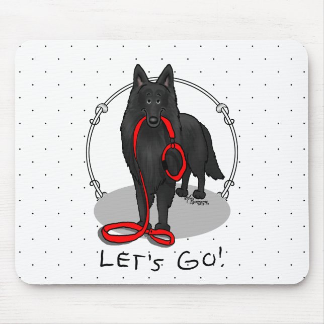 Funny Let's Go! Walk Belgian Sheepdog (black 1) Mouse Pad (Front)