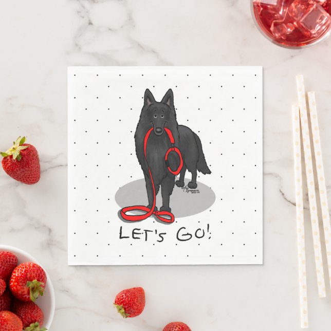 Funny Let's Go! Walk Belgian Sheepdog (black 1) Napkins (Insitu)