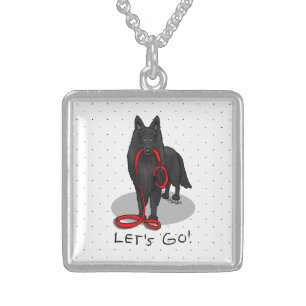 Funny Let's Go! Walk Belgian Sheepdog (black 1) Sterling Silver Necklace