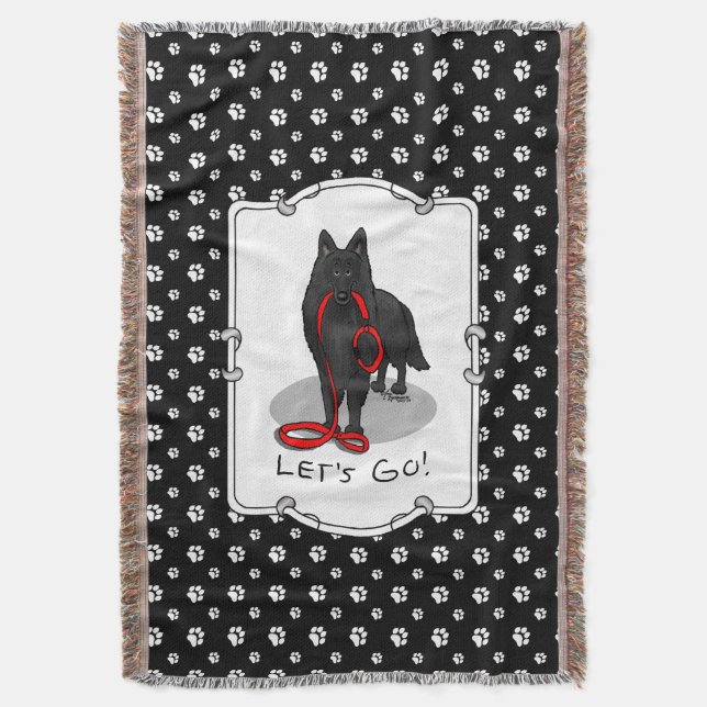 Funny Let's Go! Walk Belgian Sheepdog (black 1) Throw Blanket (Front Vertical)