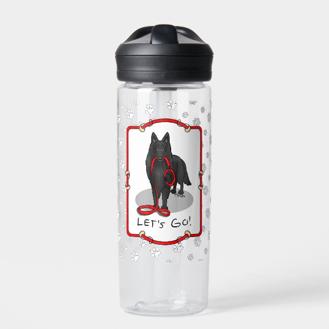 Funny Let's Go! Walk Belgian Sheepdog (black 1) Water Bottle (Front)