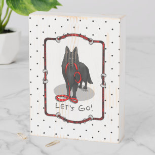 Funny Let's Go! Walk Belgian Sheepdog (black 1) Wooden Box Sign