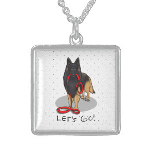 Funny Let's Go! Walk Belgian Tervuren (original) Sterling Silver Necklace
