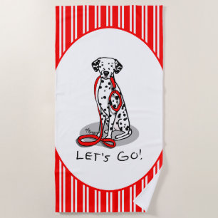 Funny Let's Go! Walk Dalmatian Dog (black 1) Beach Towel